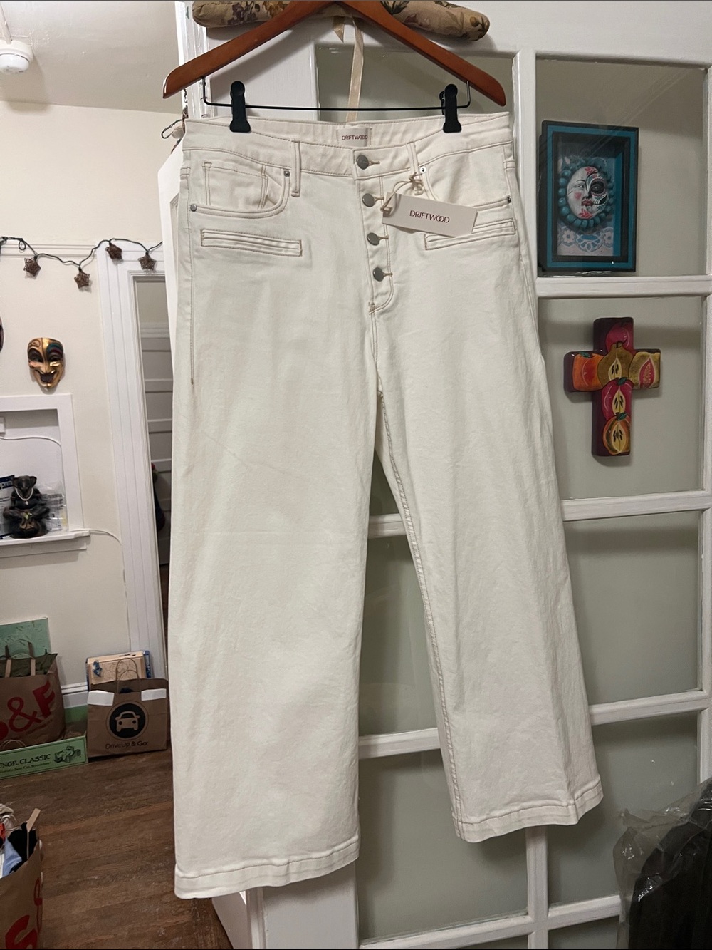 DRIFTWOOD Off-White Wide-Leg Ankle Jeans